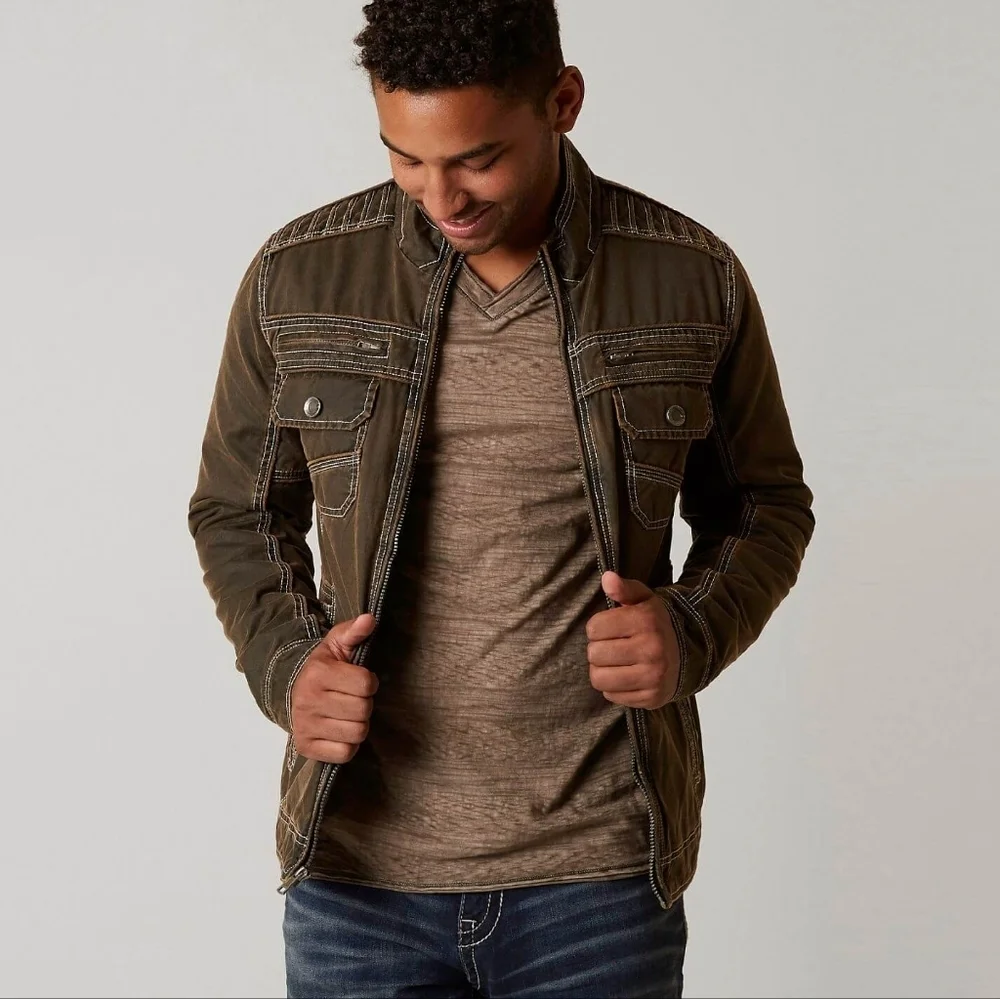 BKE Boys Antique Jacket Dark Brown Bomber Faux Leather Size Medium NEW NWT